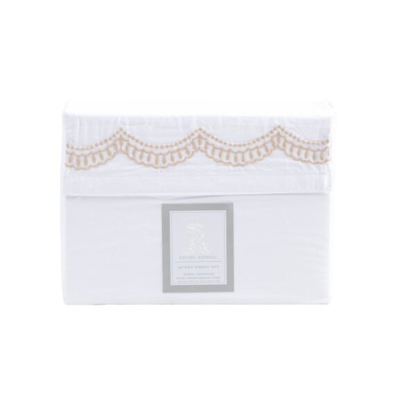 RACHEL ASHWELL White Embroidered Scalloped Sheet Set - Picture 1 of 1